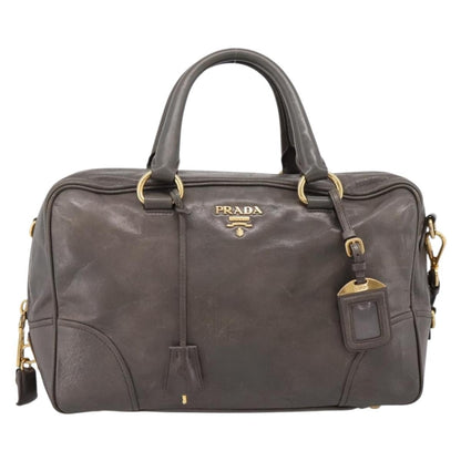 Prada Convertible Bauletto Vitello Shine, Gray, Leather, Handbag