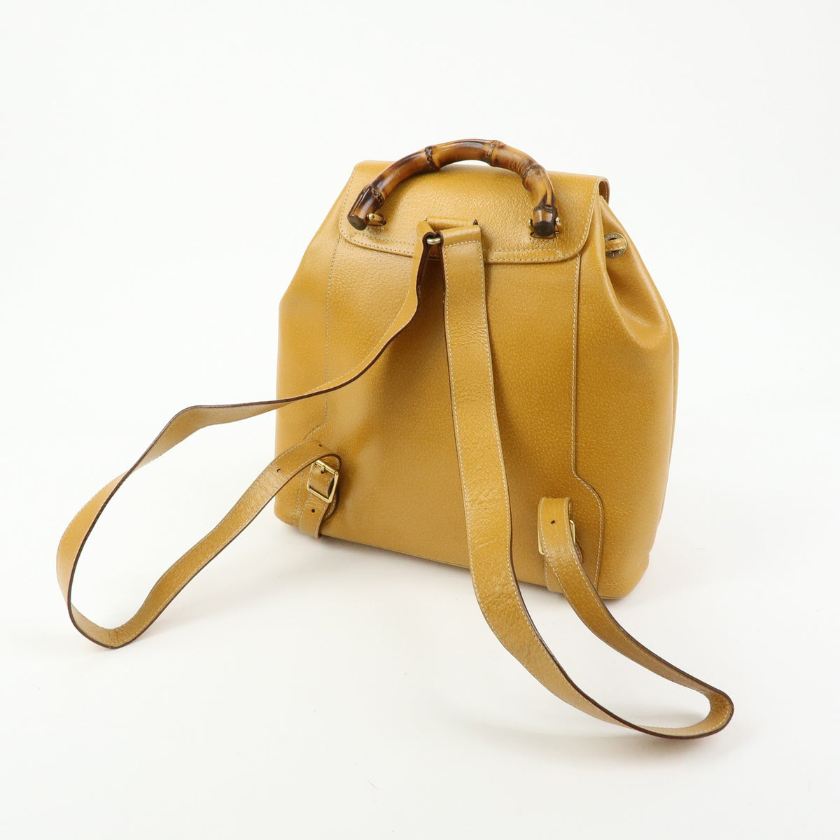 Gucci Vintage Bamboo Leather, Yellow, Leather, Backpack