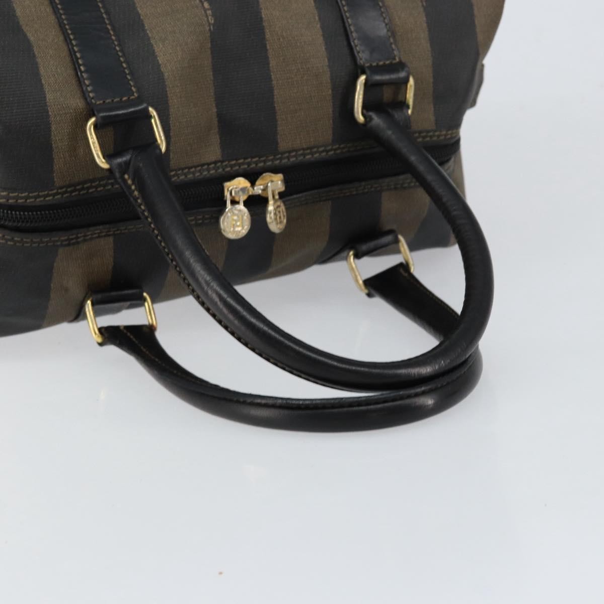 Fendi Vintage Pequin Boston Coated Canvas, Brown, Canvas, Handbag