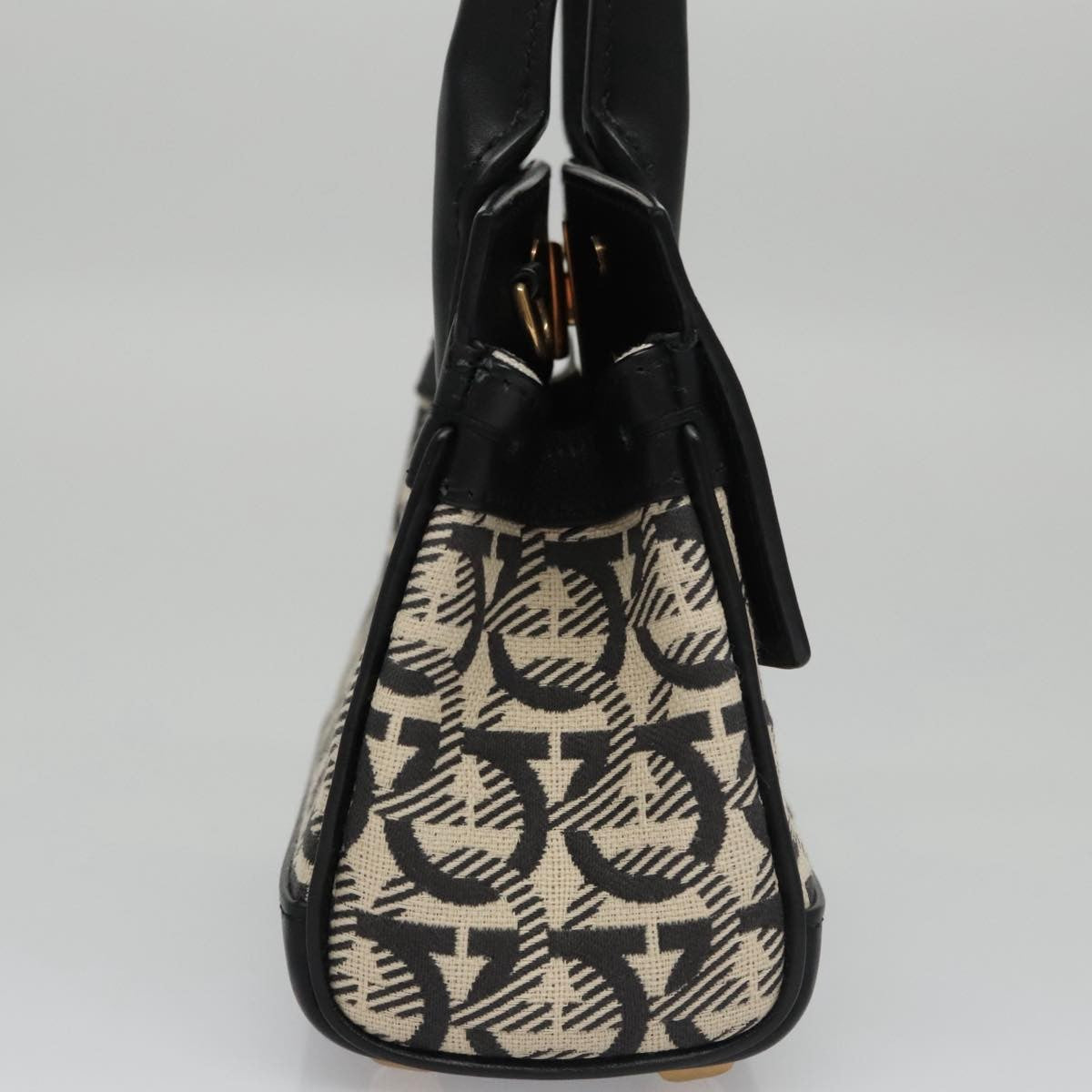 Salvatore Ferragamo Studio Satchel Gancini Jacquard and Leather, Black, Canvas, Handbag