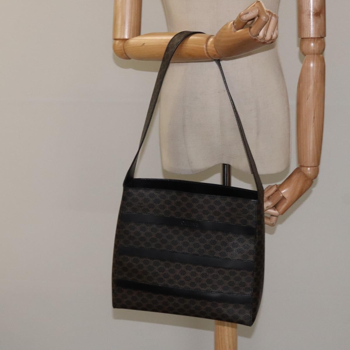 Celine Vintage Macadam Canvas and Leather, Black, Canvas, Shoulder Bag