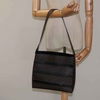 Celine Vintage Macadam Canvas and Leather, Black, Canvas, Shoulder Bag
