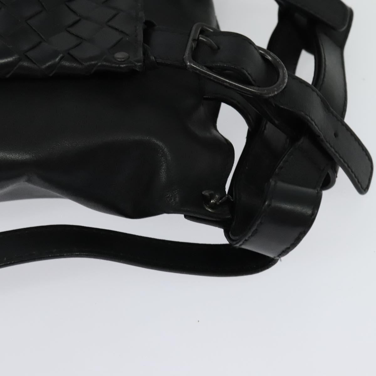 Bottega Veneta Utility Waist Leather with Intrecciato, Black, Leather, Shoulder Bag