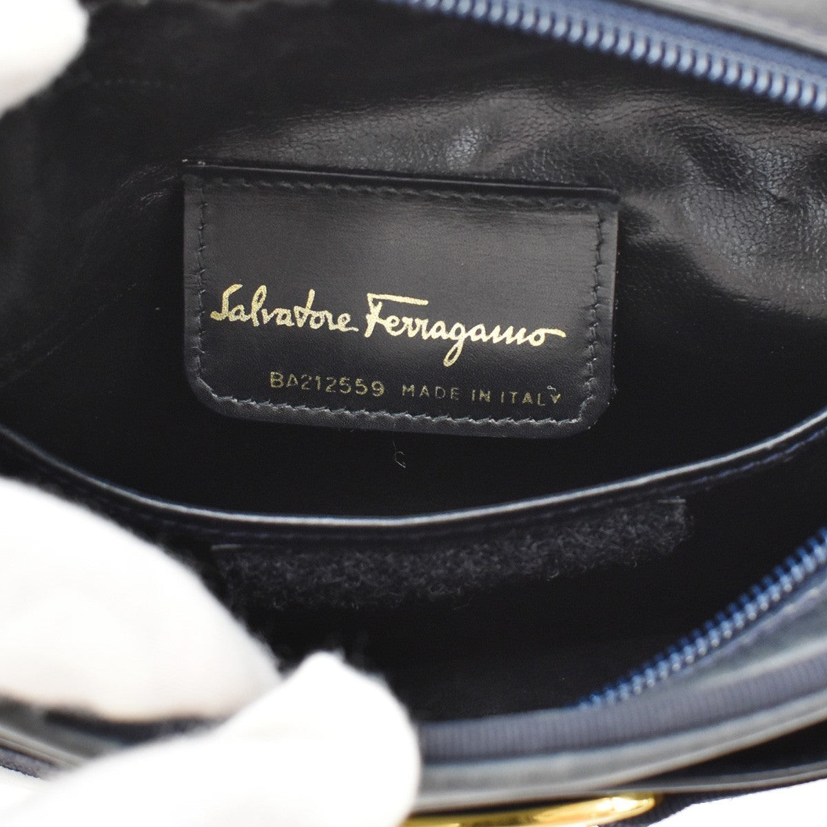 Salvatore Ferragamo Vara Bow Camera Leather, Navy, Leather, Shoulder Bag