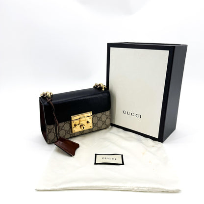 Gucci Padlock Chain Flap Blooms Print GG Coated Canvas and Leather, Brown, Canvas, Handbag