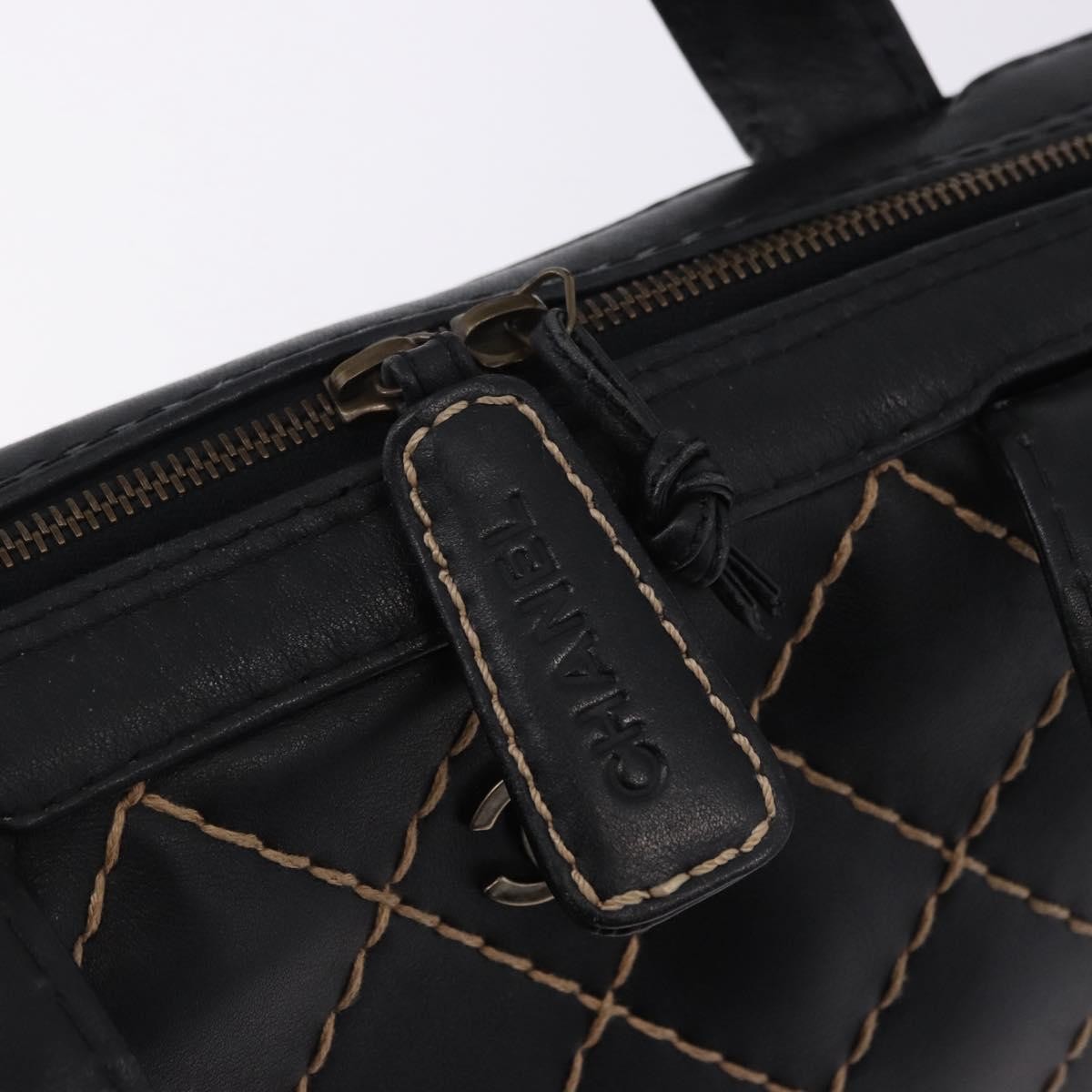 Chanel Surpique Zip Around Satchel Quilted Leather, Black, Leather, Handbag