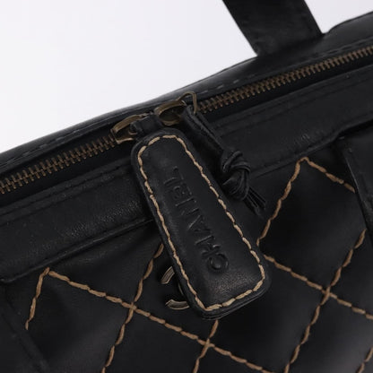Chanel Surpique Zip Around Satchel Quilted Leather, Black, Leather, Handbag