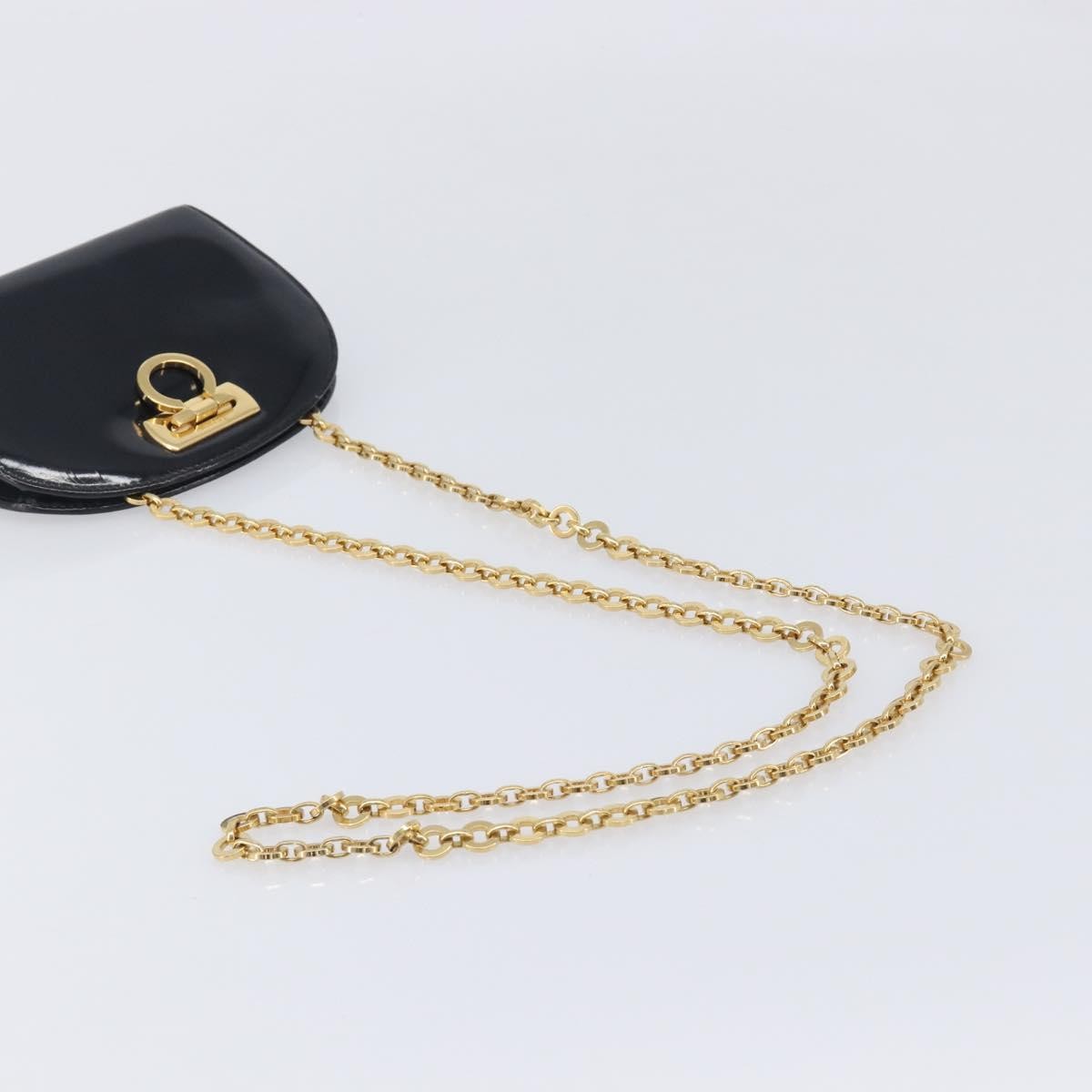 Salvatore Ferragamo Vintage Gancini Chain Patent Leather, Black, Patent Leather, Shoulder Bag