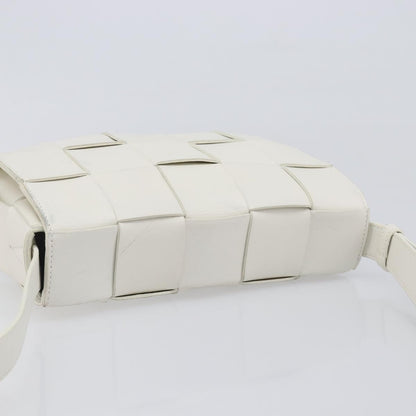 Bottega Veneta Cassette Maxi Intrecciato Leather, White, Leather, Crossbody Bag