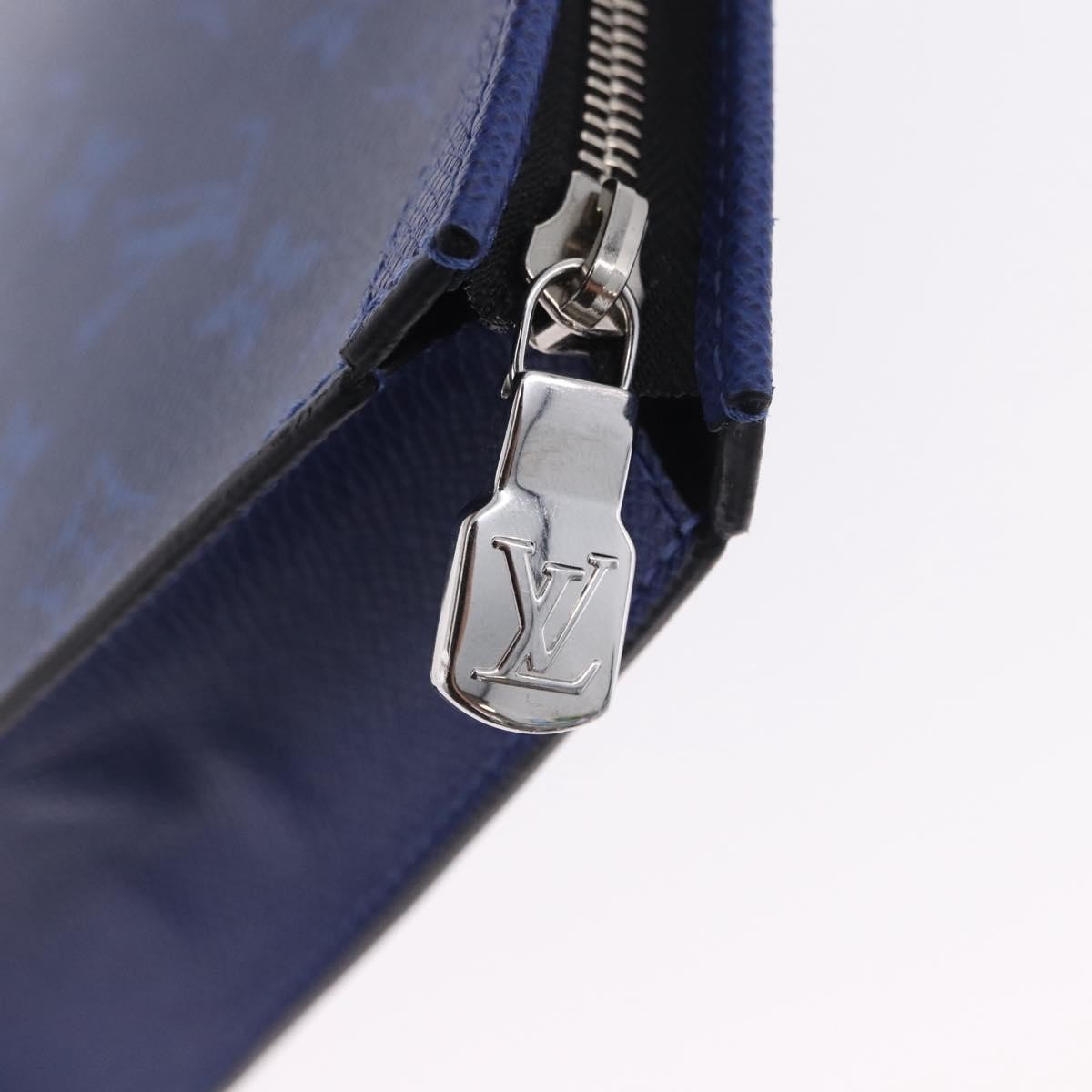 Louis Vuitton Pochette Voyage Monogram Taigarama, Blue, Leather, Clutch
