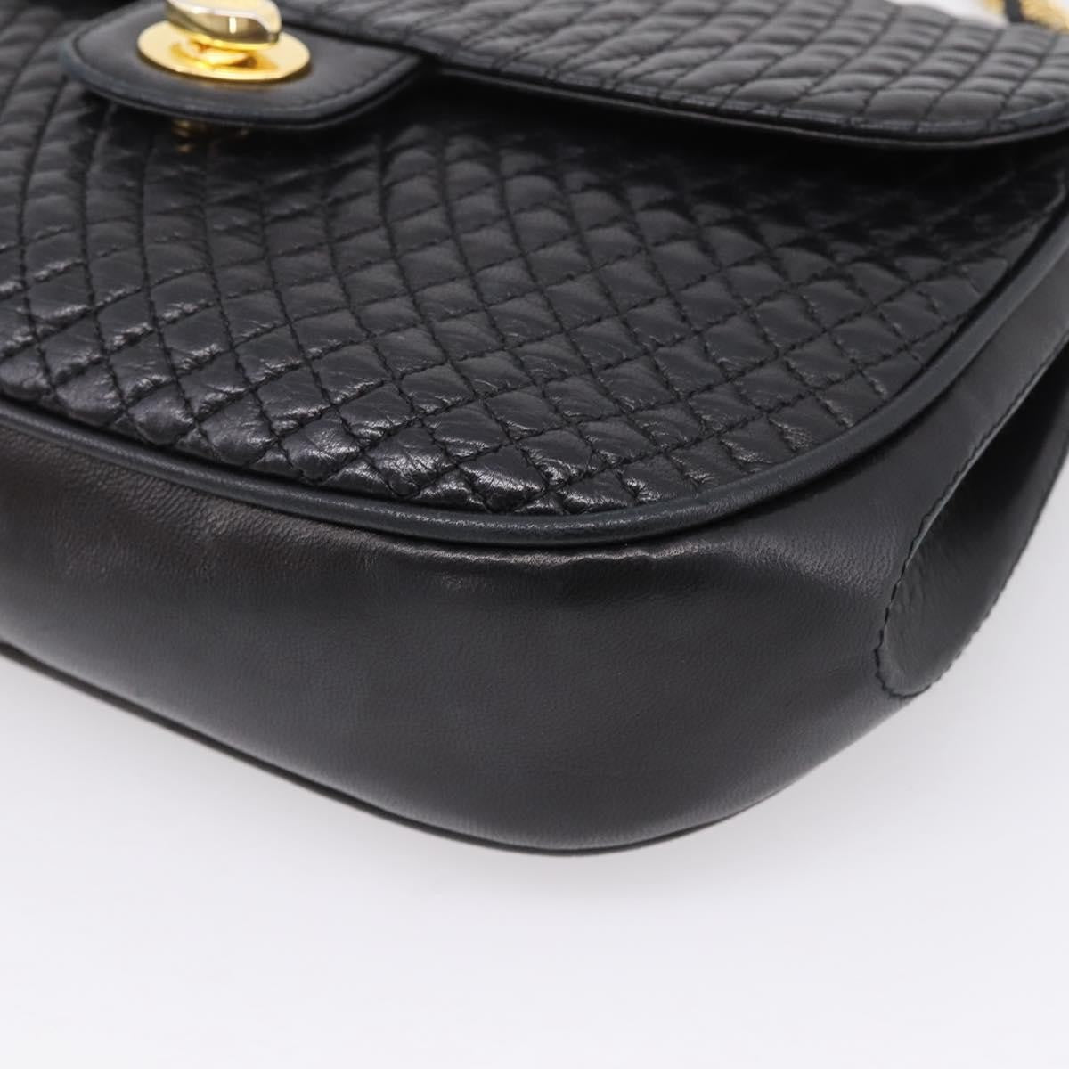 Bally Vintage Chain Quilted Leather, Black, Leather, Shoulder Bag