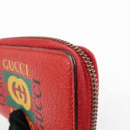 Gucci Logo Zip Card Case Printed Leather, Red, Leather, Wallet