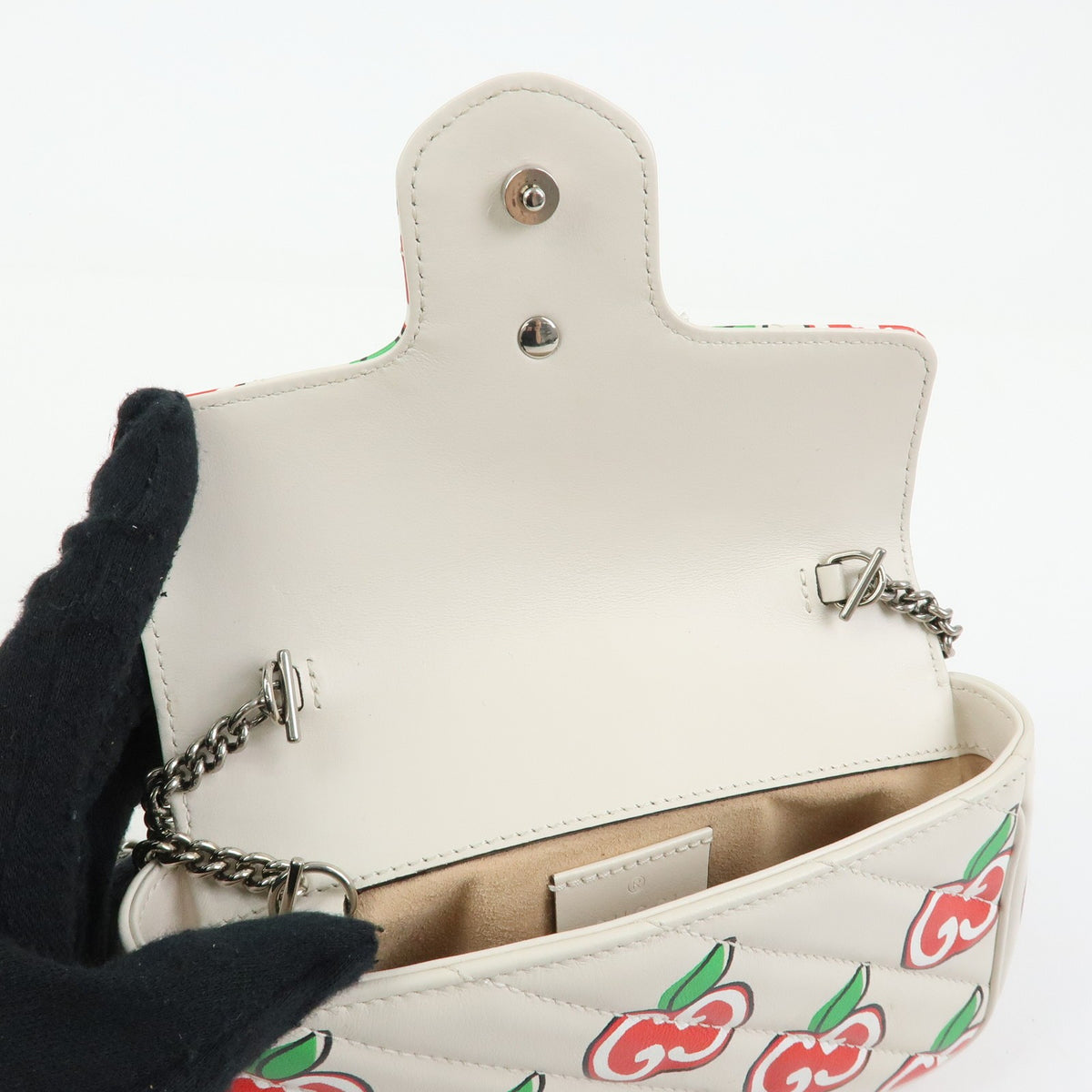 Gucci GG Marmont Flap Printed Diagonal Quilted Leather, White, Leather, Handbag