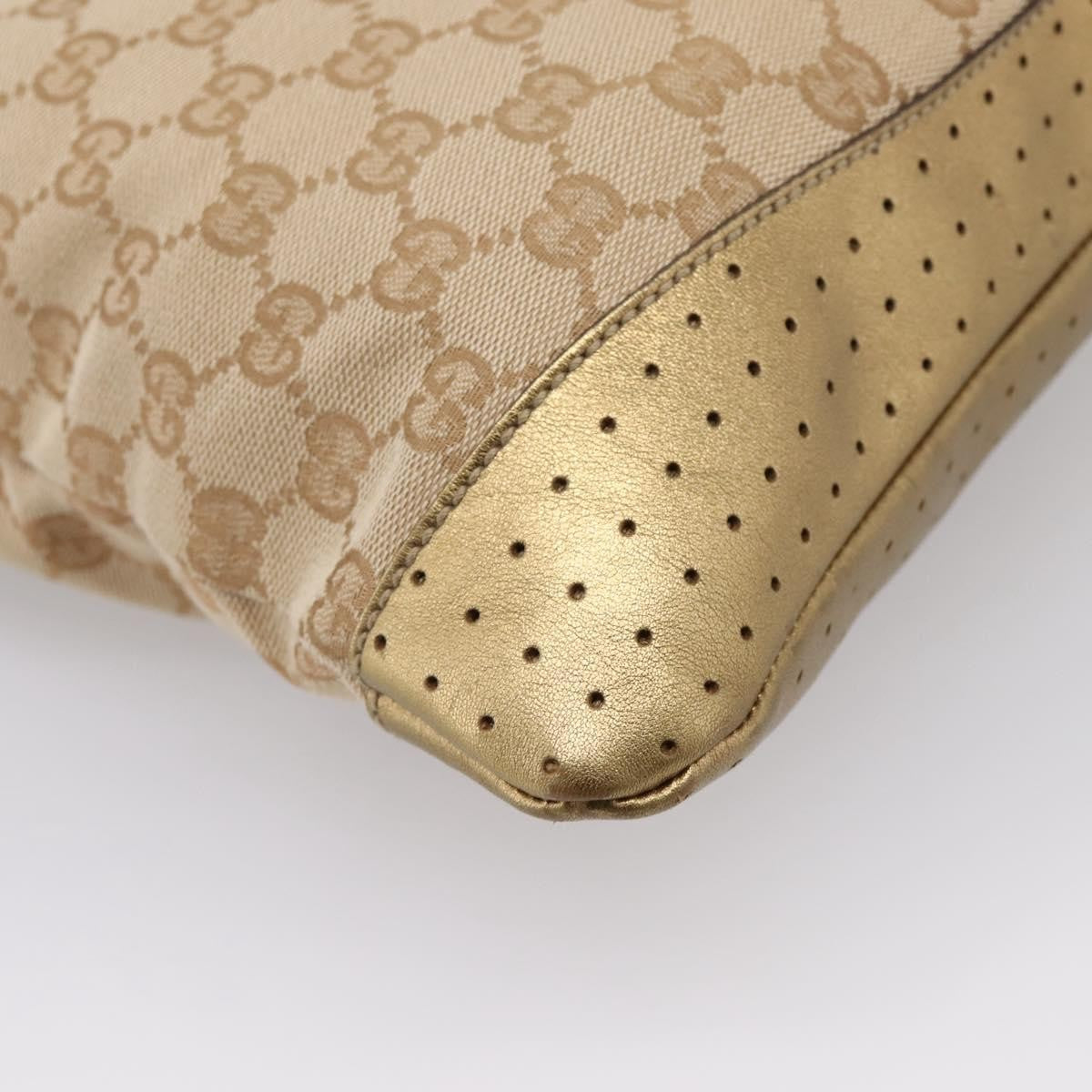 Gucci Zip Messenger GG Canvas with Perforated Leather, Beige, Canvas, Handbag