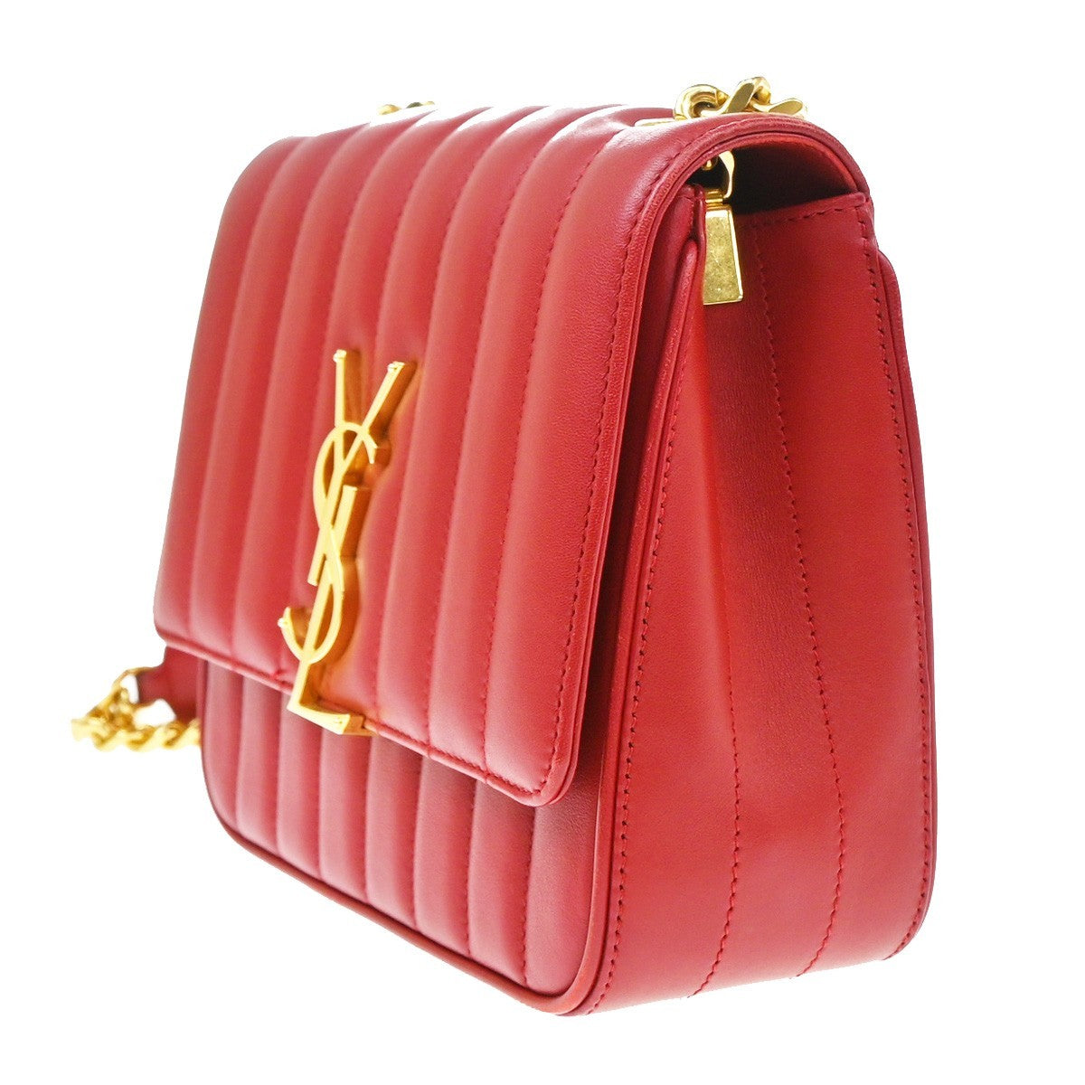 Saint Laurent Vicky Vertical Quilted Leather, Red, Leather, Crossbody Bag