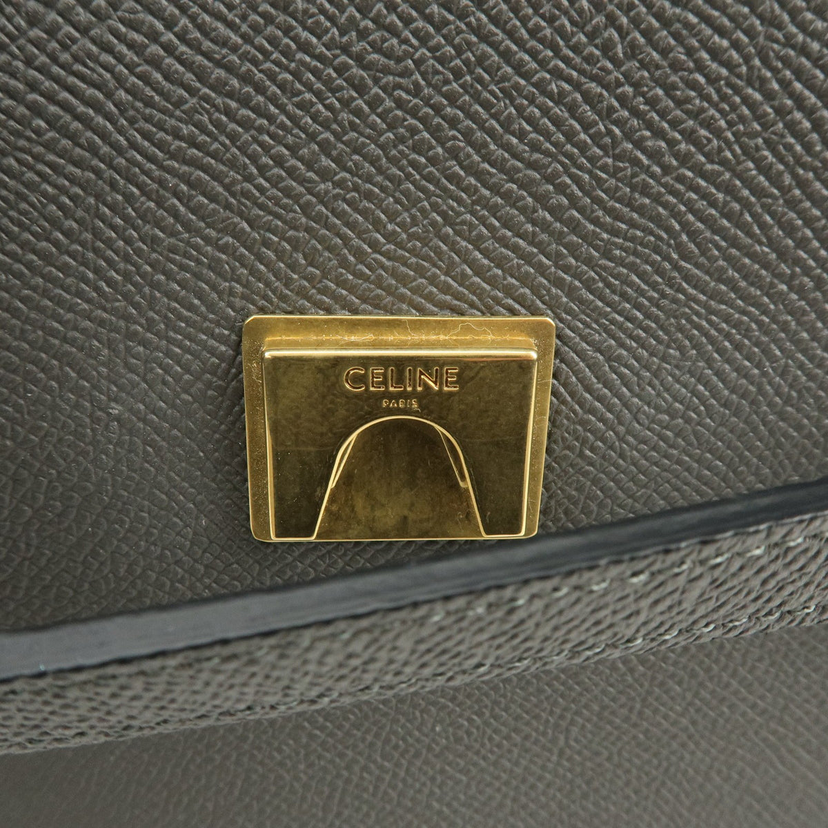 Celine Belt Textured Leather, Gray, Leather, Handbag