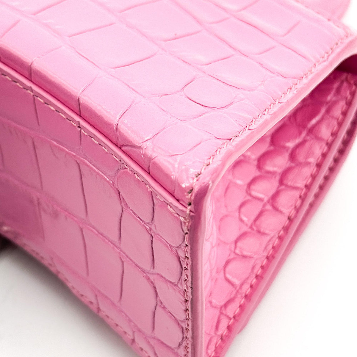 Balenciaga Hourglass Top Handle Crocodile Embossed Leather, Pink, Leather, Handbag