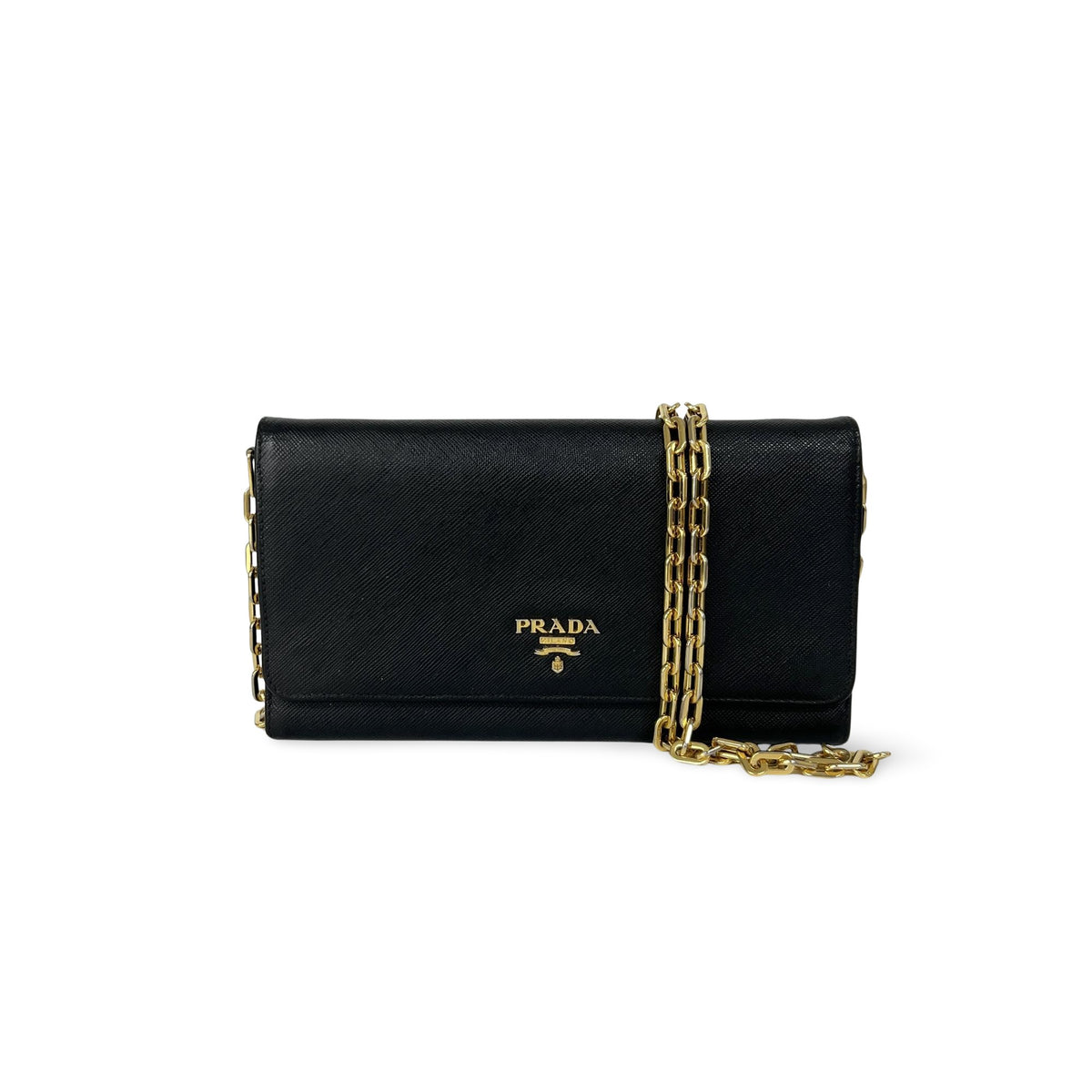 Prada Chain Saffiano Leather, Black, Leather, Crossbody Bag