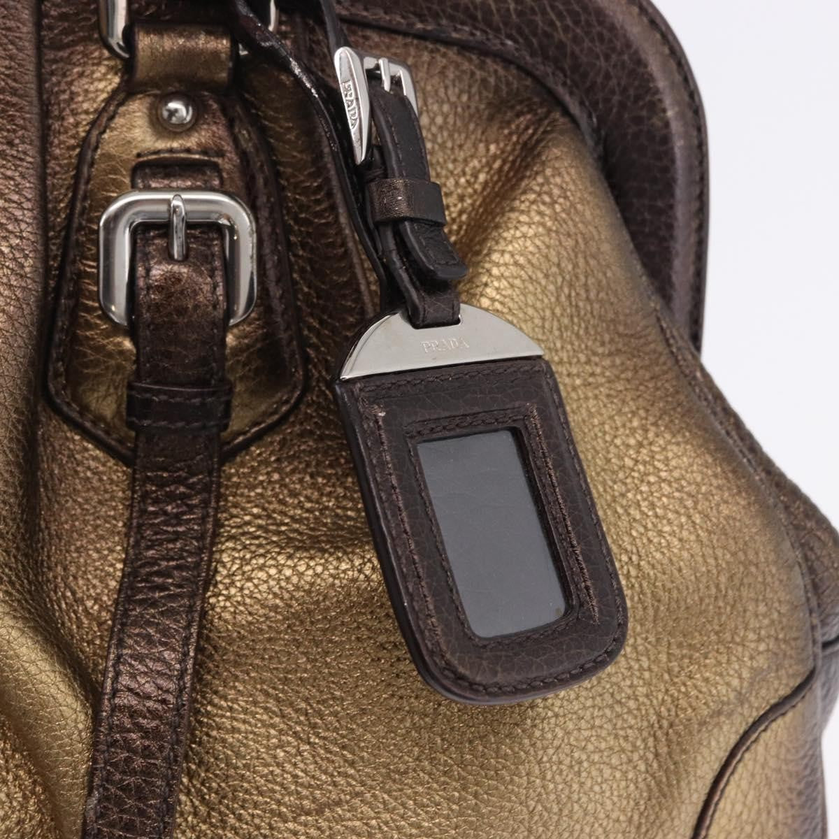 Prada Belted Frame Satchel Metallic Leather, Gold, Leather, Handbag