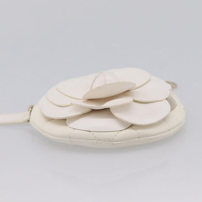 Chanel Camellia Round Clutch with Chain Lambskin, White, Leather, Clutch