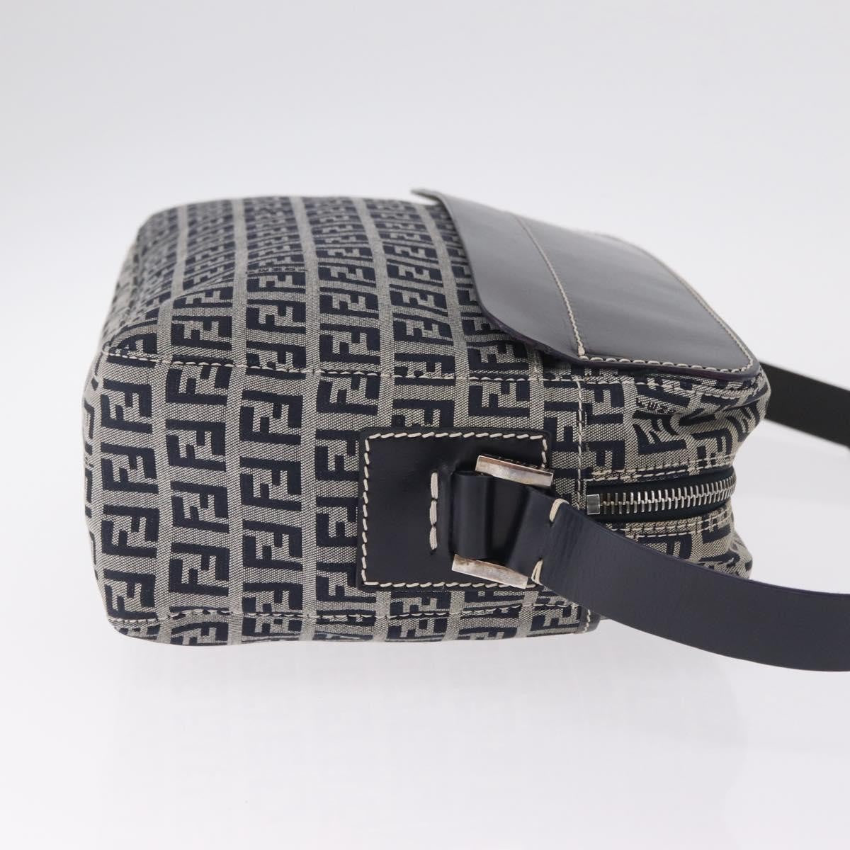 Fendi Shoulder Zucchino Canvas, Navy, Canvas, Shoulder Bag