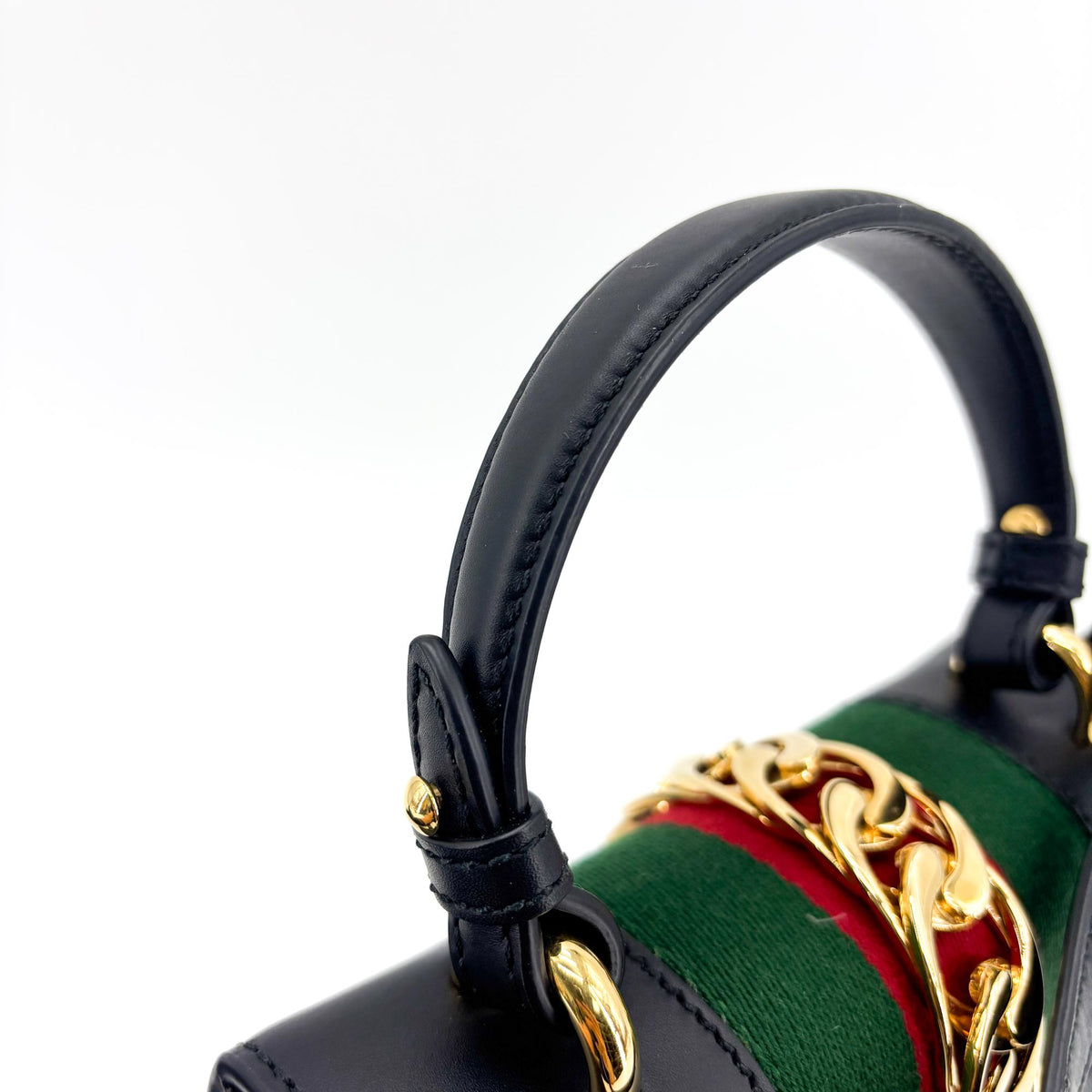 Gucci Sylvie Top Handle Leather, Black, Leather, Handbag