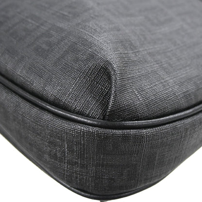 Fendi Front Pocket Messenger Zucchino Coated Canvas, Black, PVC, Shoulder Bag