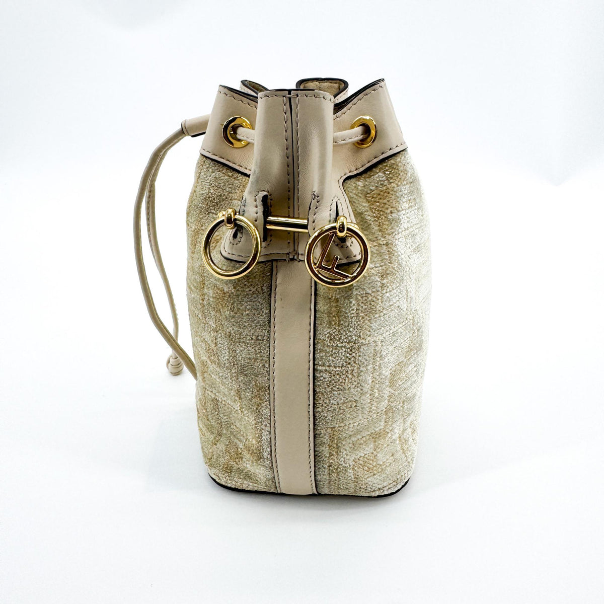 Fendi Mon Tresor Bucket Zucca Velvet Jacquard, Beige, Velvet, Handbag