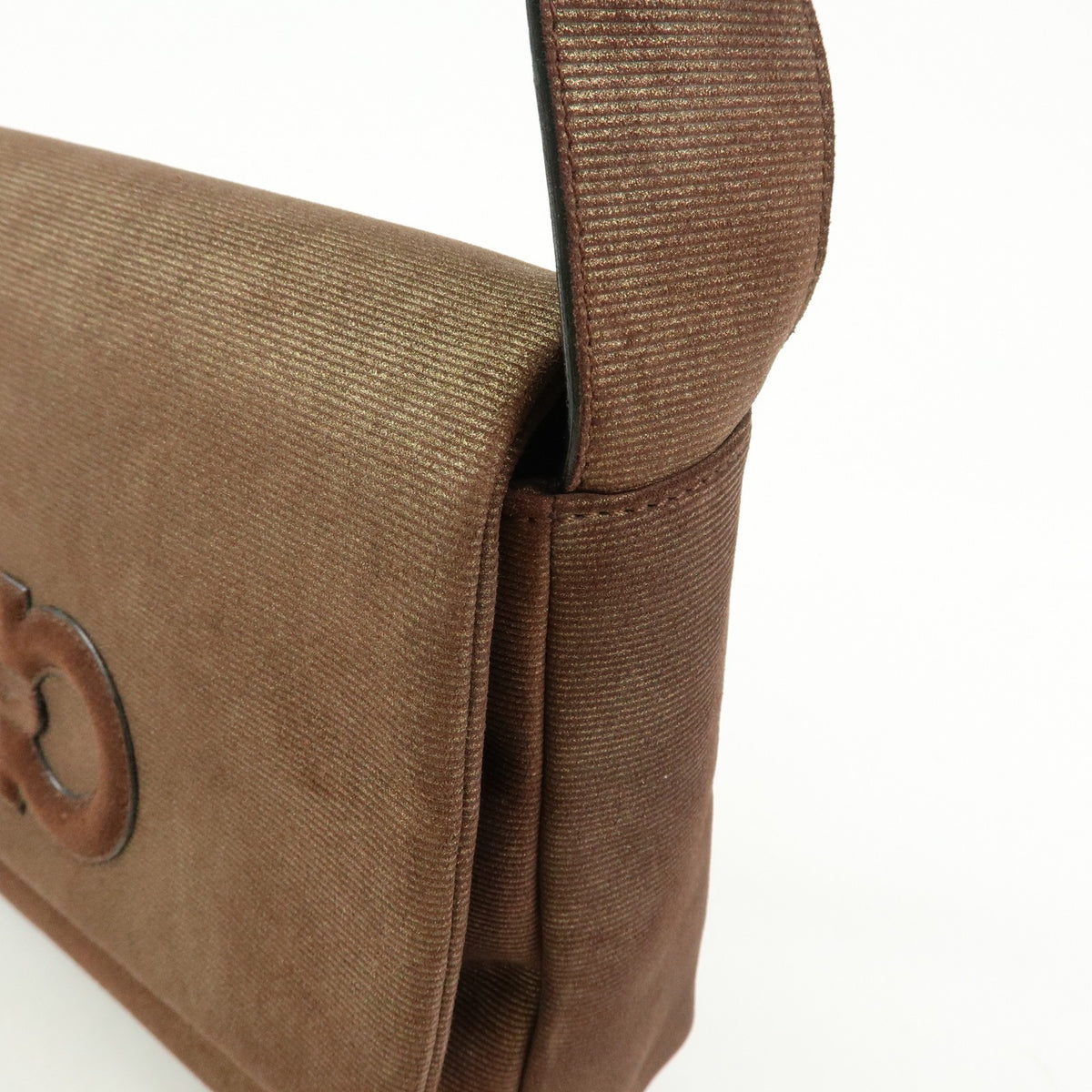 Salvatore Ferragamo Gancini Suede, Brown, Canvas, Crossbody Bag