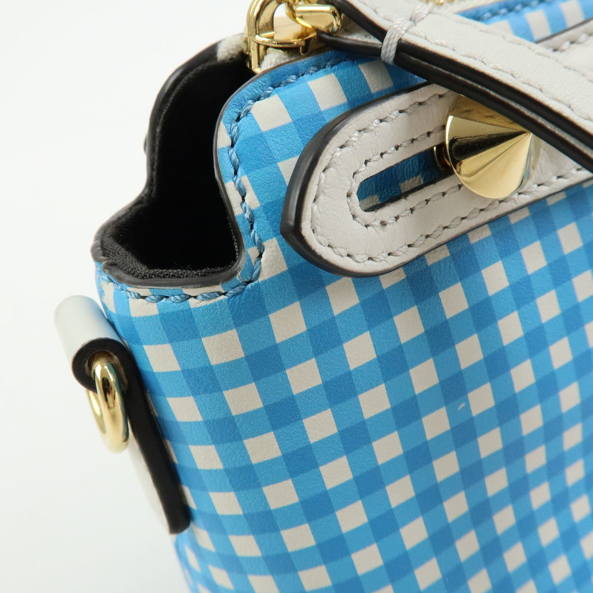 Fendi By The Way Satchel Printed Leather, Blue, Leather, Handbag