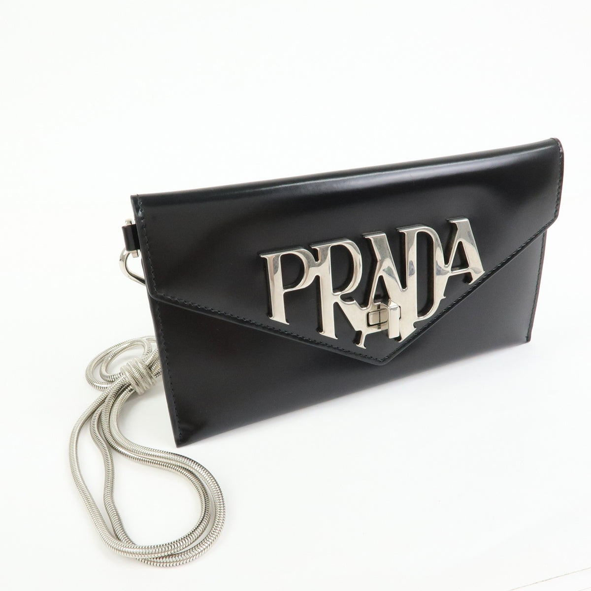 Prada Envelope Logo Clutch Spazzolato Leather, Black, Leather, Clutch