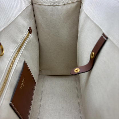 Burberry Freya Shopping Canvas with Leather, Beige, Canvas, Tote Bag
