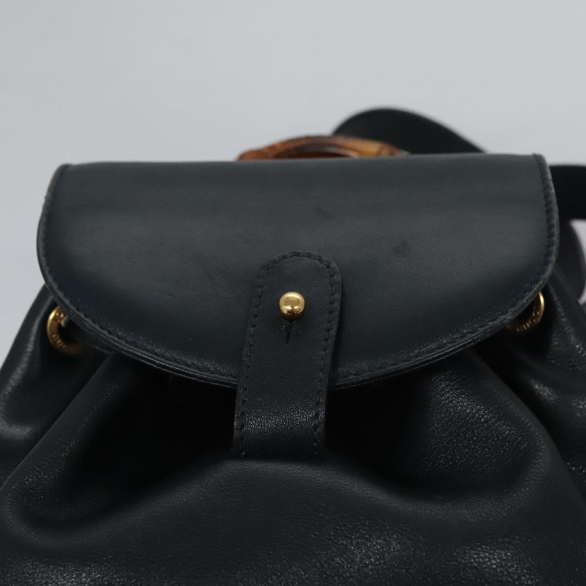 Gucci Vintage Bamboo Leather, Black, Leather, Backpack