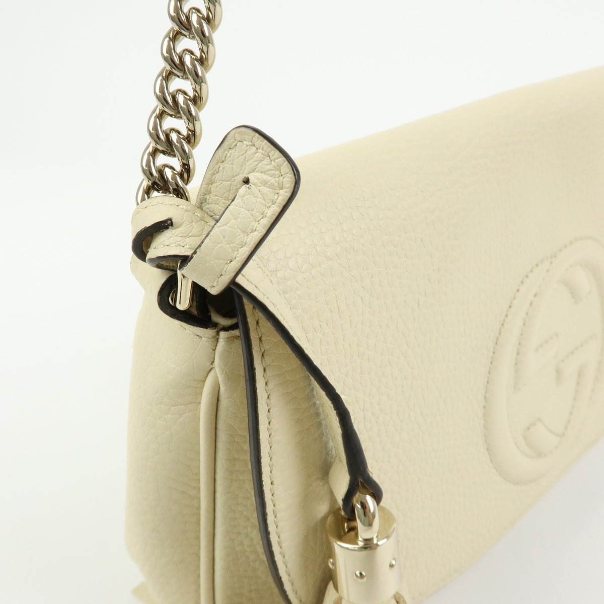 Gucci Soho Chain Leather, White, Leather, Crossbody Bag
