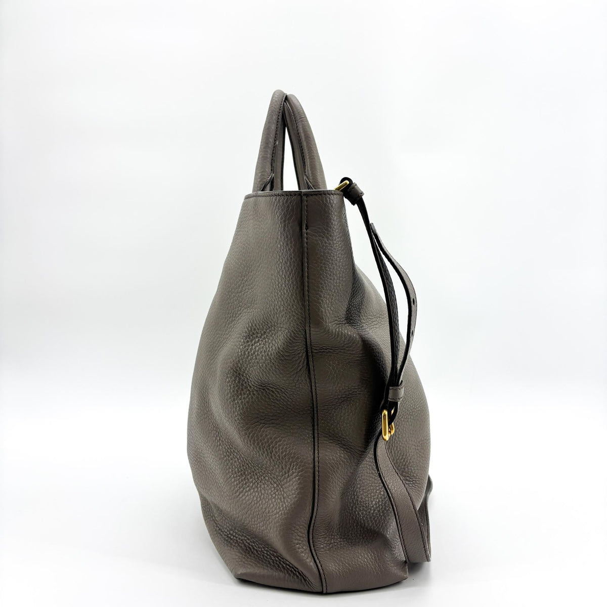Prada Lux Pleated Convertible Satchel Cervo Leather, Gray, Leather, Handbag