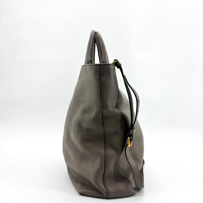 Prada Lux Pleated Convertible Satchel Cervo Leather, Gray, Leather, Handbag