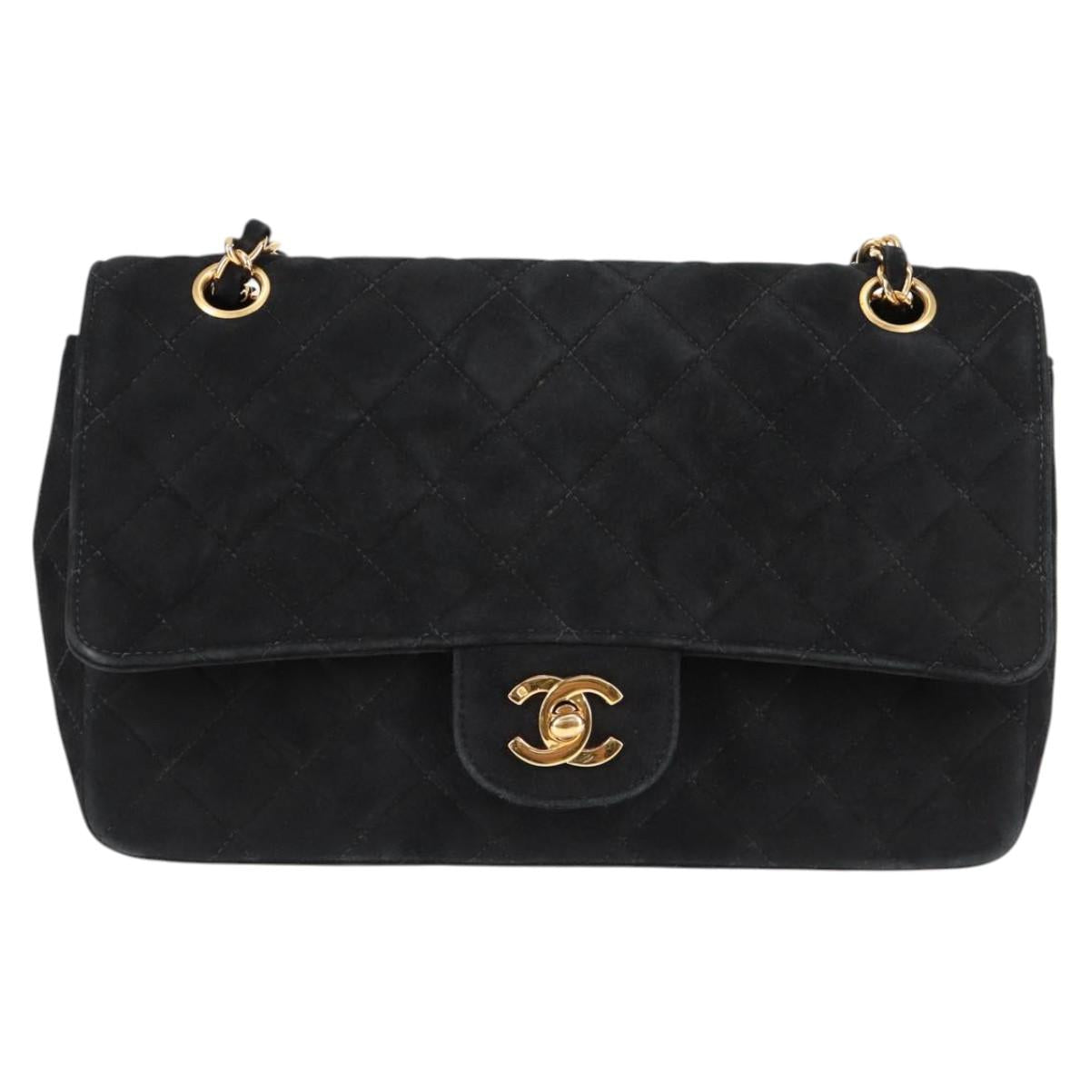 Chanel Vintage Classic Double Flap Bag Quilted Suede, BLACK, SUEDE, Handbag