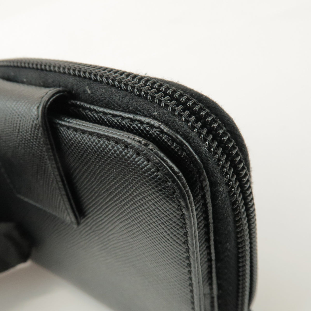 Prada Bifold Zip Around Saffiano Leather, Black, Leather, Wallet