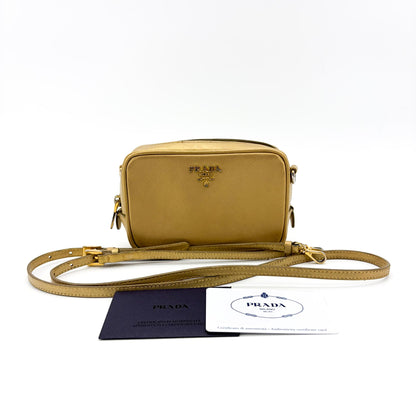 Prada Camera Saffiano Leather, Gold, Leather, Shoulder Bag