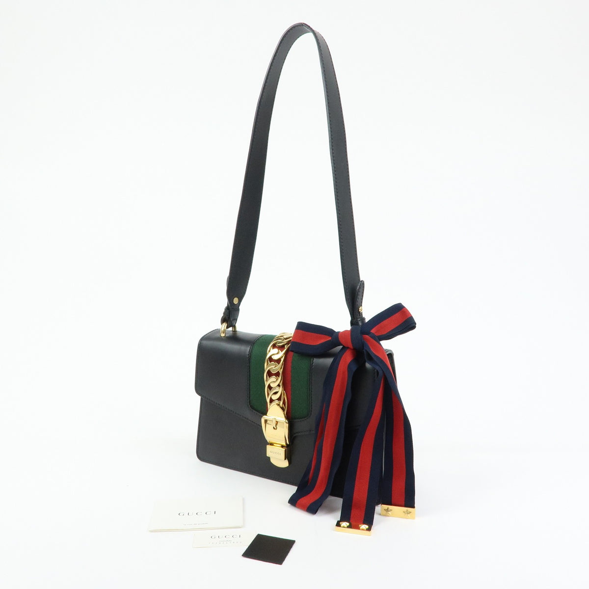 Gucci Sylvie Leather, Black, Leather, Shoulder Bag