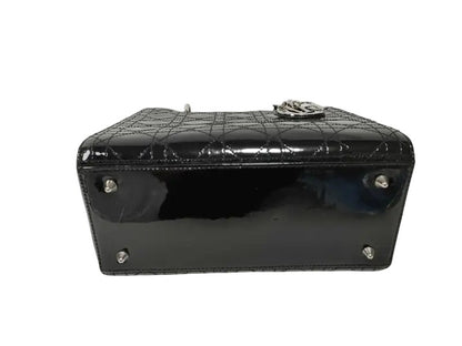 Christian Dior Lady Dior Patent, Black, Patent Leather, Handbag