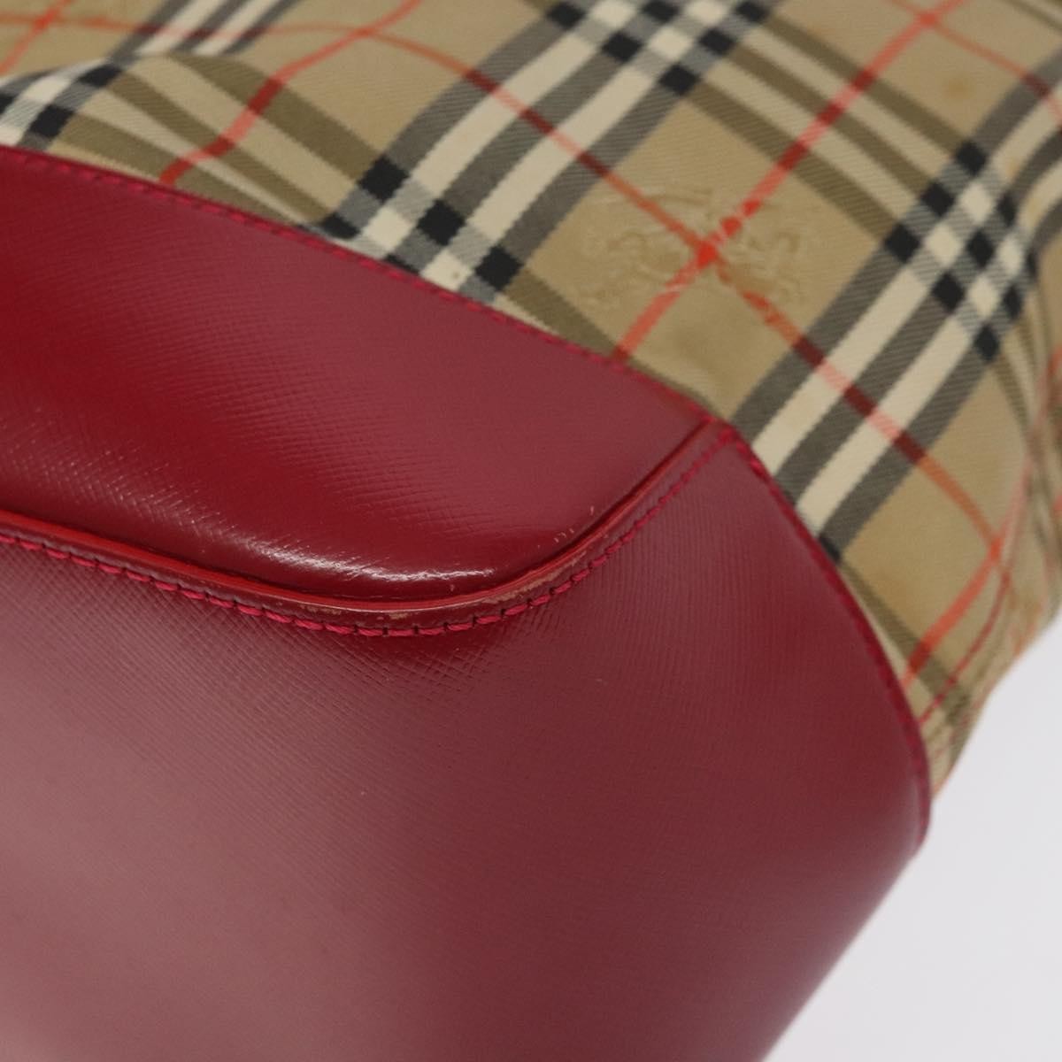 Burberry Nova Check Tote Canvas and Leather, Red, Canvas, Tote Bag