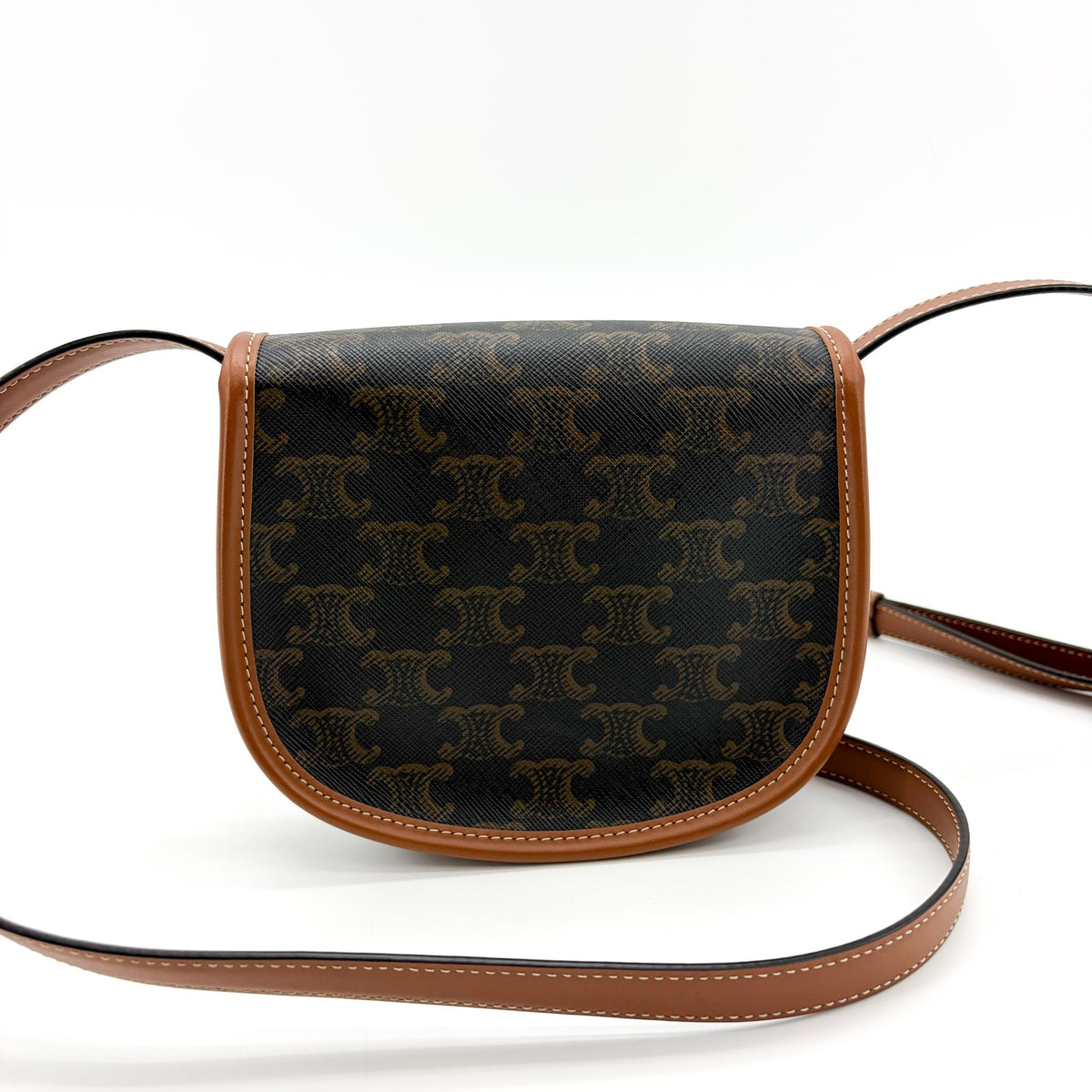 Celine Besace Flap Triomphe Coated Canvas, Black, Canvas, Handbag