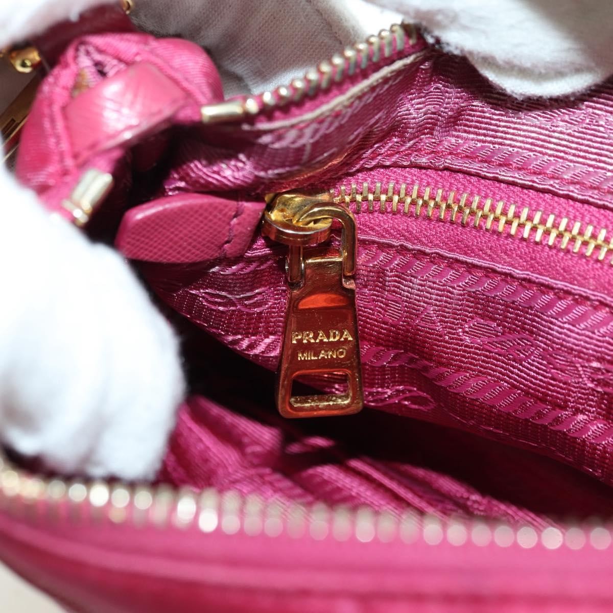 Prada Chain Tessuto and Saffiano Leather, Pink, Nylon, Shoulder Bag