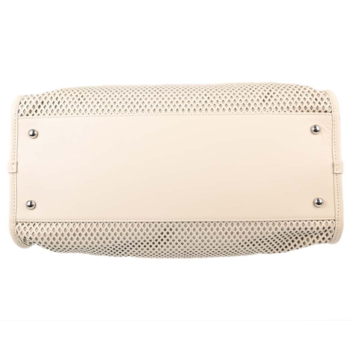 Chanel Up In The Air Top Handle Perforated Leather, White, Leather, Tote Bag