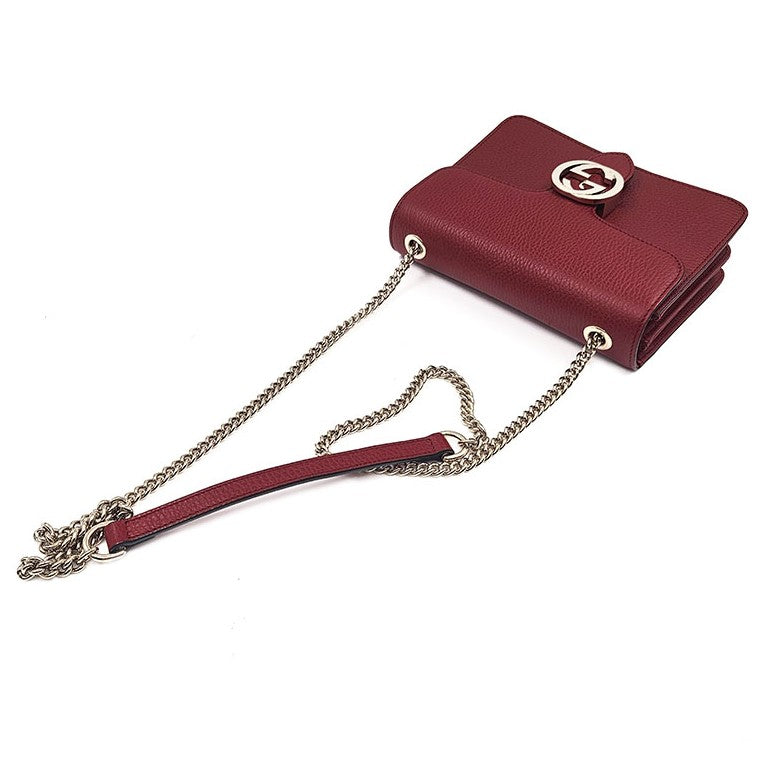 Gucci Interlocking Leather, Burgundy, Leather, Shoulder Bag