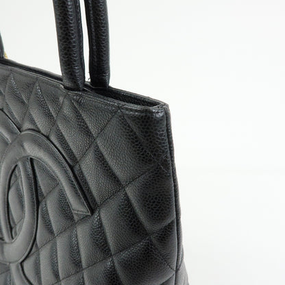 Chanel Medallion Quilted Caviar, Black, Leather, Tote Bag