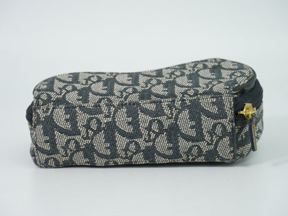 Christian Dior Saddle Zip Diorissimo Canvas, Navy, Canvas, Clutch