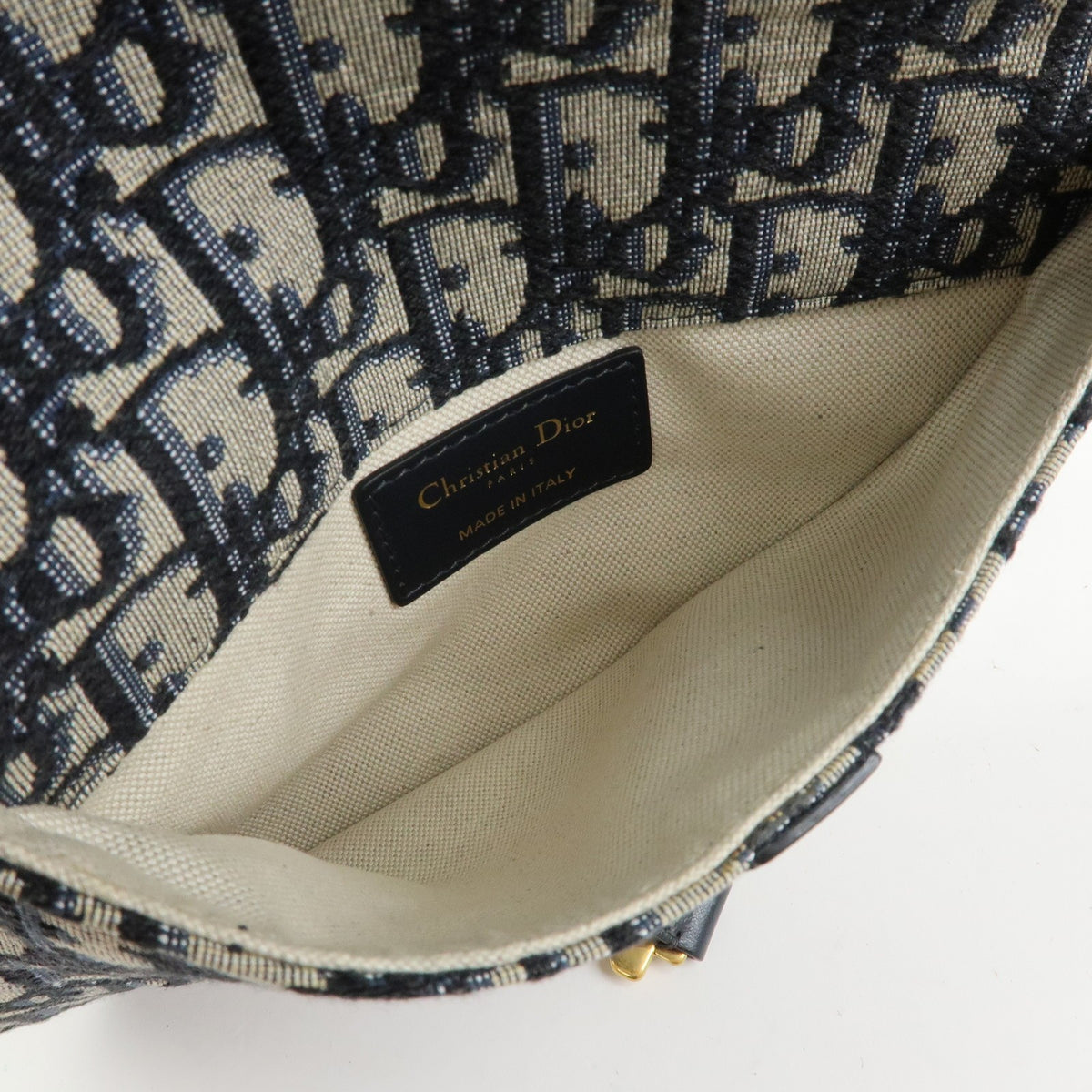 Christian Dior Saddle Belt Oblique Canvas, Navy, Canvas, Handbag