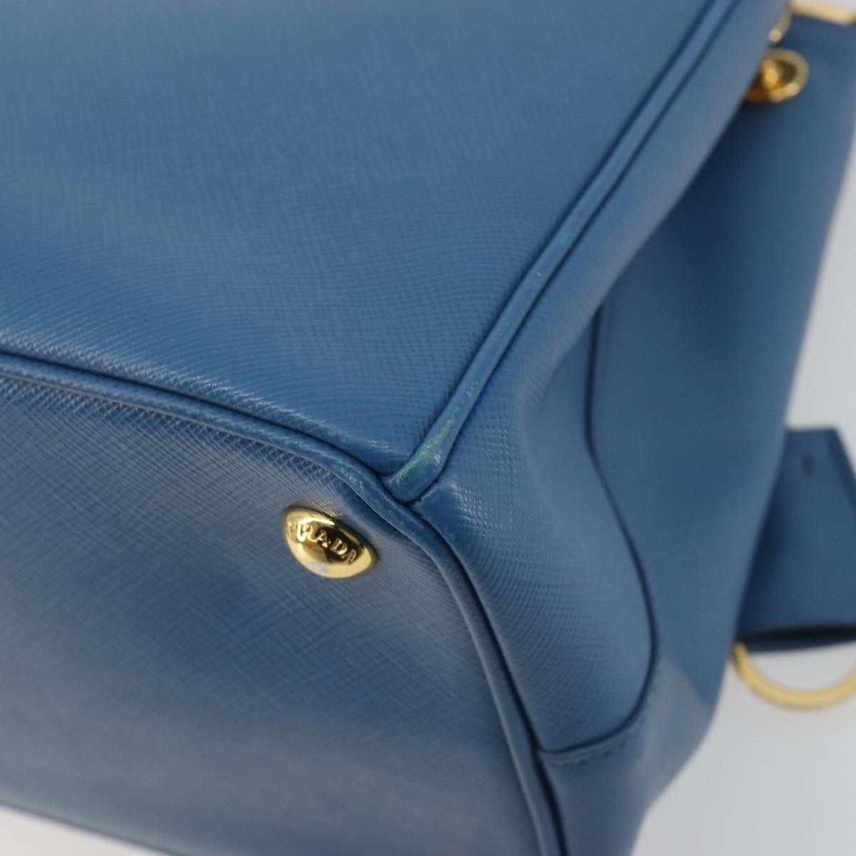 Prada Double Zip Lux Tote Saffiano Leather, Blue, Leather, Handbag